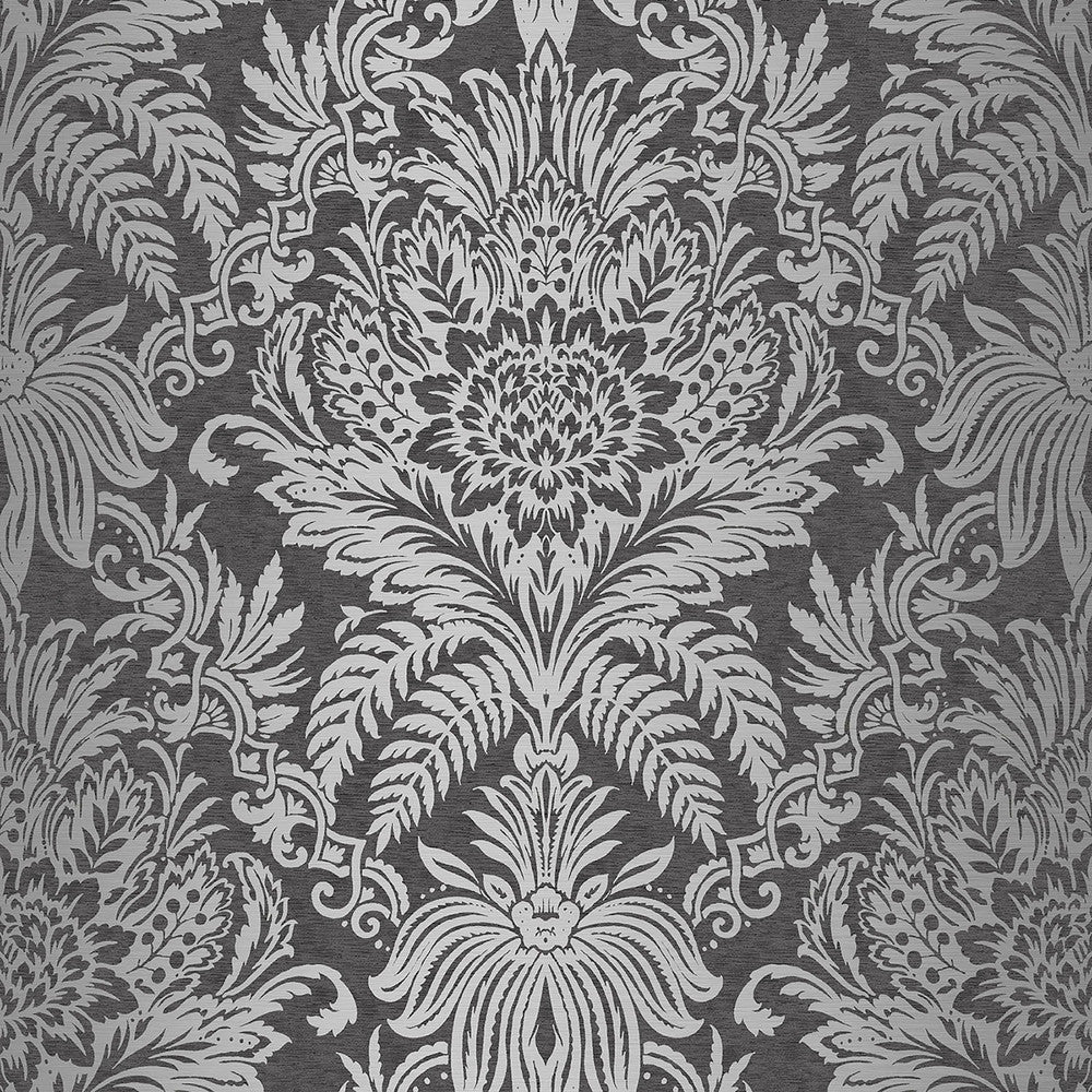 Signature Charcoal Damask Wallpaper by Crown CWV Covers about 56.4 square feet 20.5-in by 33-ft long roll Unpasted 20.9 - Fabric Carolina -