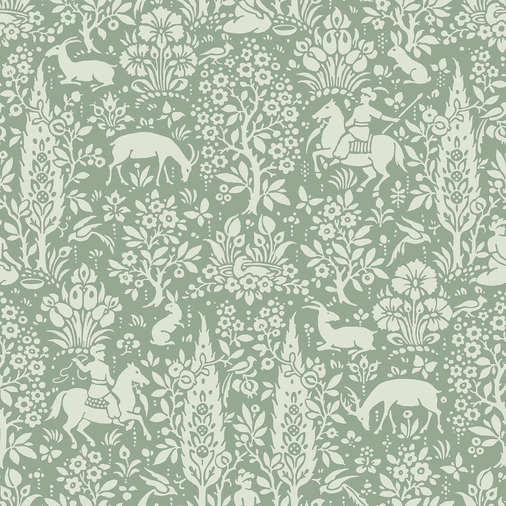 Sherwood Sage Woodland Wallpaper by Crown CWV Covers about 56.4 square feet 20.5-in by 33-ft long roll Unpasted 20.9 - Fabric Carolina -
