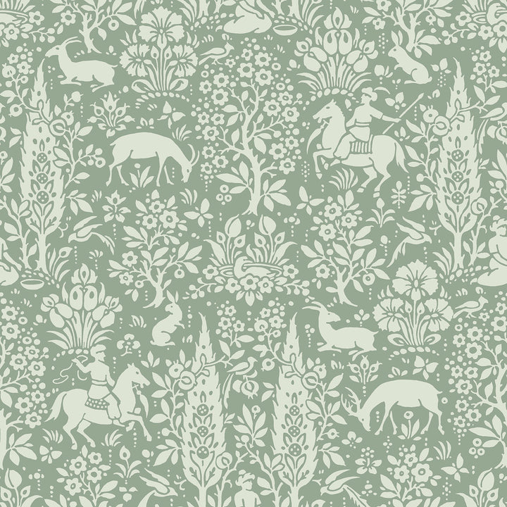 Sherwood Sage Woodland Wallpaper by Crown CWV Covers about 56.4 square feet 20.5-in by 33-ft long roll Unpasted 20.9 - Fabric Carolina -