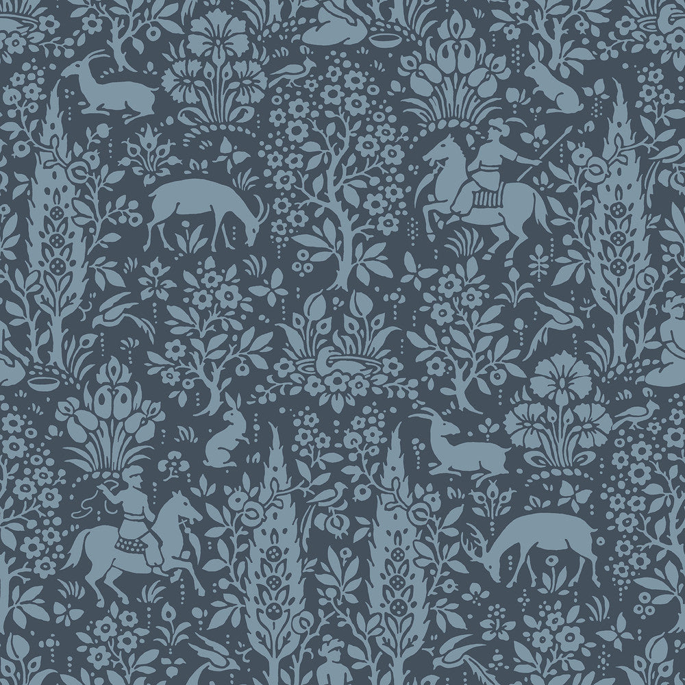 Sherwood Dark Blue Woodland Wallpaper by Crown CWV Covers about 56.4 square feet 20.5-in by 33-ft long roll Unpasted 20.9 - Fabric Carolina -