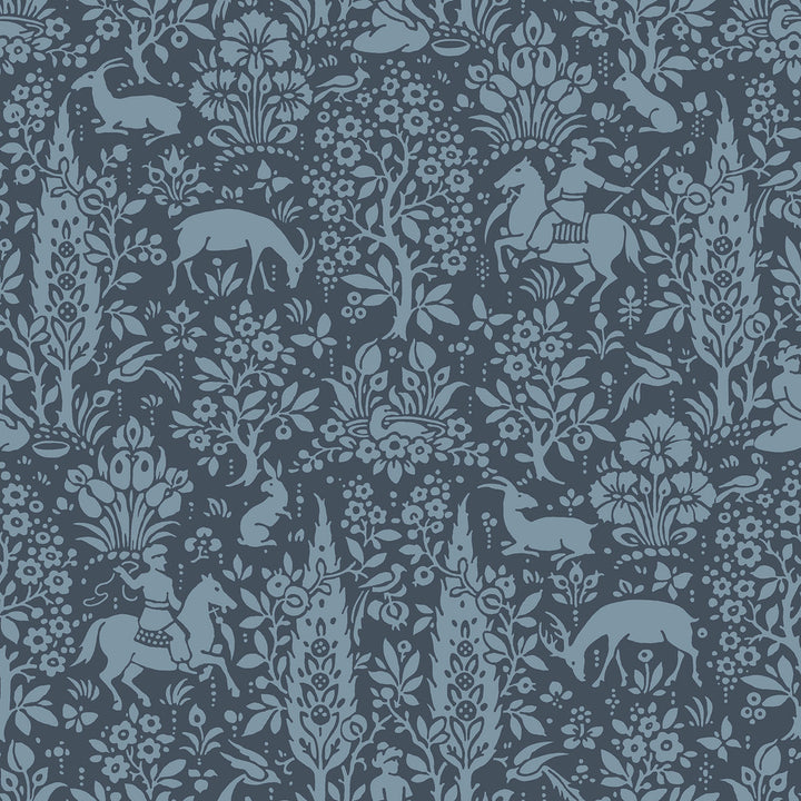 Sherwood Dark Blue Woodland Wallpaper by Crown CWV Covers about 56.4 square feet 20.5-in by 33-ft long roll Unpasted 20.9 - Fabric Carolina -
