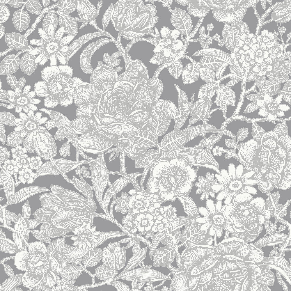 Hedgerow Grey Floral Trails Wallpaper by Crown CWV Covers about 56.4 square feet 20.5-in by 33-ft long roll Unpasted 20.9 - Fabric Carolina -