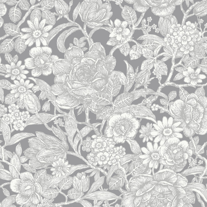 Hedgerow Grey Floral Trails Wallpaper by Crown CWV Covers about 56.4 square feet 20.5-in by 33-ft long roll Unpasted 20.9 - Fabric Carolina -