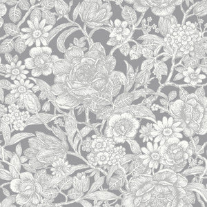 Hedgerow Grey Floral Trails Wallpaper by Crown