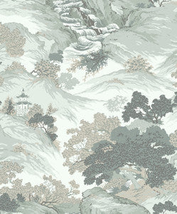 Ordos Light Green Eastern Toile Wallpaper by Crown