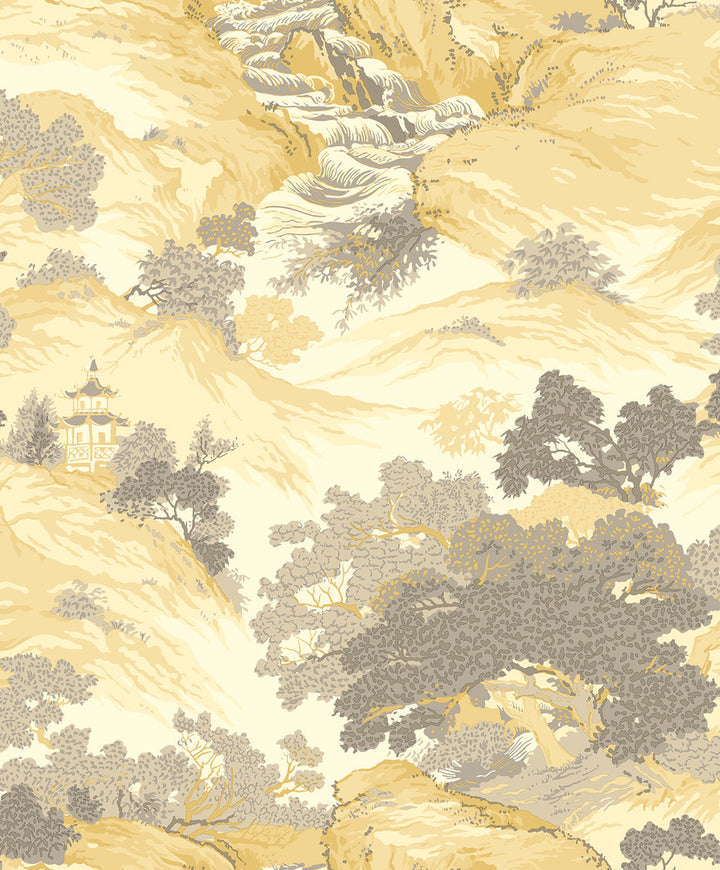 Ordos Yellow Eastern Toile Wallpaper by Crown CWV Covers about 56.4 square feet 20.5-in by 33-ft long roll Unpasted 25.2 - Fabric Carolina -