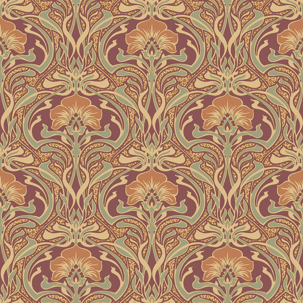 Donovan Burnt Sienna Nouveau Floral Wallpaper by Crown CWV Covers about 56.4 square feet 20.5-in by 33-ft long roll Unpasted 20.9 - Fabric Carolina -