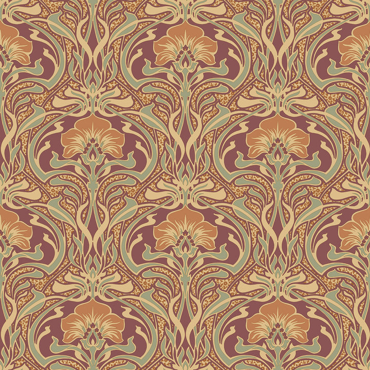 Donovan Burnt Sienna Nouveau Floral Wallpaper by Crown CWV Covers about 56.4 square feet 20.5-in by 33-ft long roll Unpasted 20.9 - Fabric Carolina -