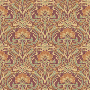 Donovan Burnt Sienna Nouveau Floral Wallpaper by Crown
