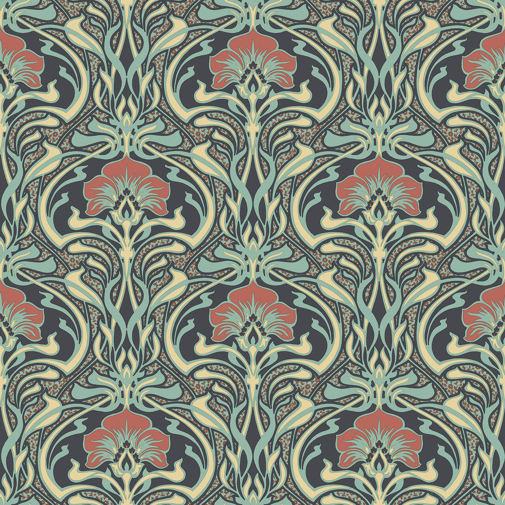 Donovan Moss Nouveau Floral Wallpaper by Crown CWV Covers about 56.4 square feet 20.5-in by 33-ft long roll Unpasted 20.9 - Fabric Carolina -