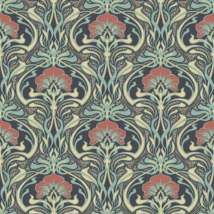 Donovan Moss Nouveau Floral Wallpaper by Crown CWV Covers about 56.4 square feet 20.5-in by 33-ft long roll Unpasted 20.9 - Fabric Carolina -