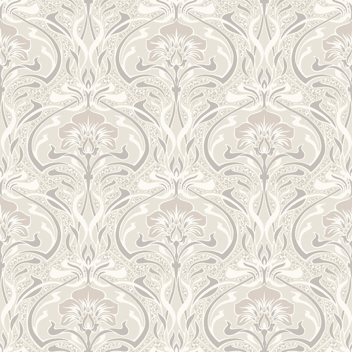Donovan Cream Nouveau Floral Wallpaper by Crown CWV Covers about 56.4 square feet 20.5-in by 33-ft long roll Unpasted 20.9 - Fabric Carolina -