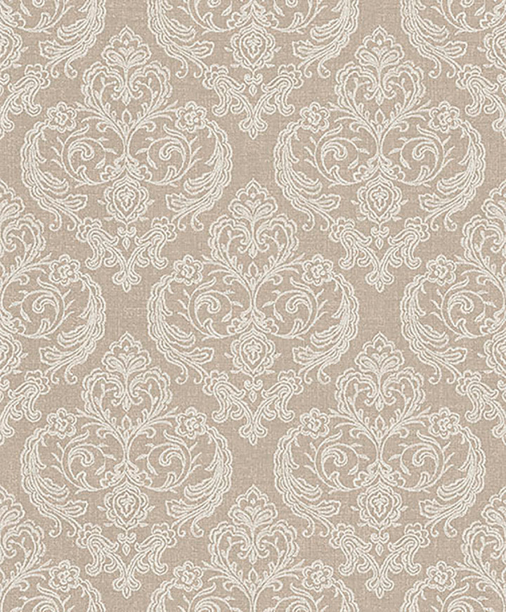 Ida Beige Damask Wallpaper by Crown CWV Covers about 56.4 square feet 20.5-in by 33-ft long roll Unpasted 25.2 - Fabric Carolina -