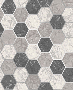 Margaret Charcoal Marble Hexagon Wallpaper by Crown