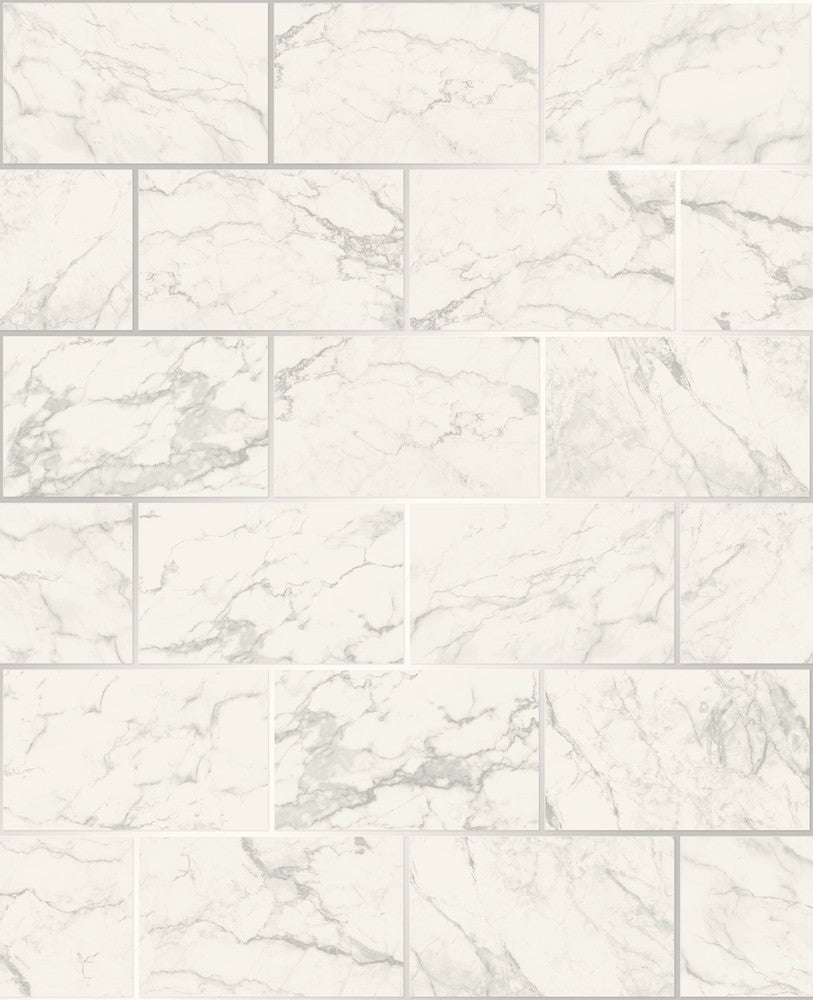 Mirren Off White Marble Subway Tile Wallpaper by Crown CWV Covers about 56.4 square feet 20.5-in by 33-ft long roll Unpasted 25.2 - Fabric Carolina -