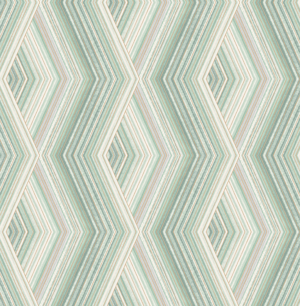 Aura Green Geometric Wallpaper by Fine Decor Medley Covers about 56.4 square feet Great Britain Unpasted 20.5-in repeat, drop match 20.5-in by 33-ft long roll - Fabric Carolina -