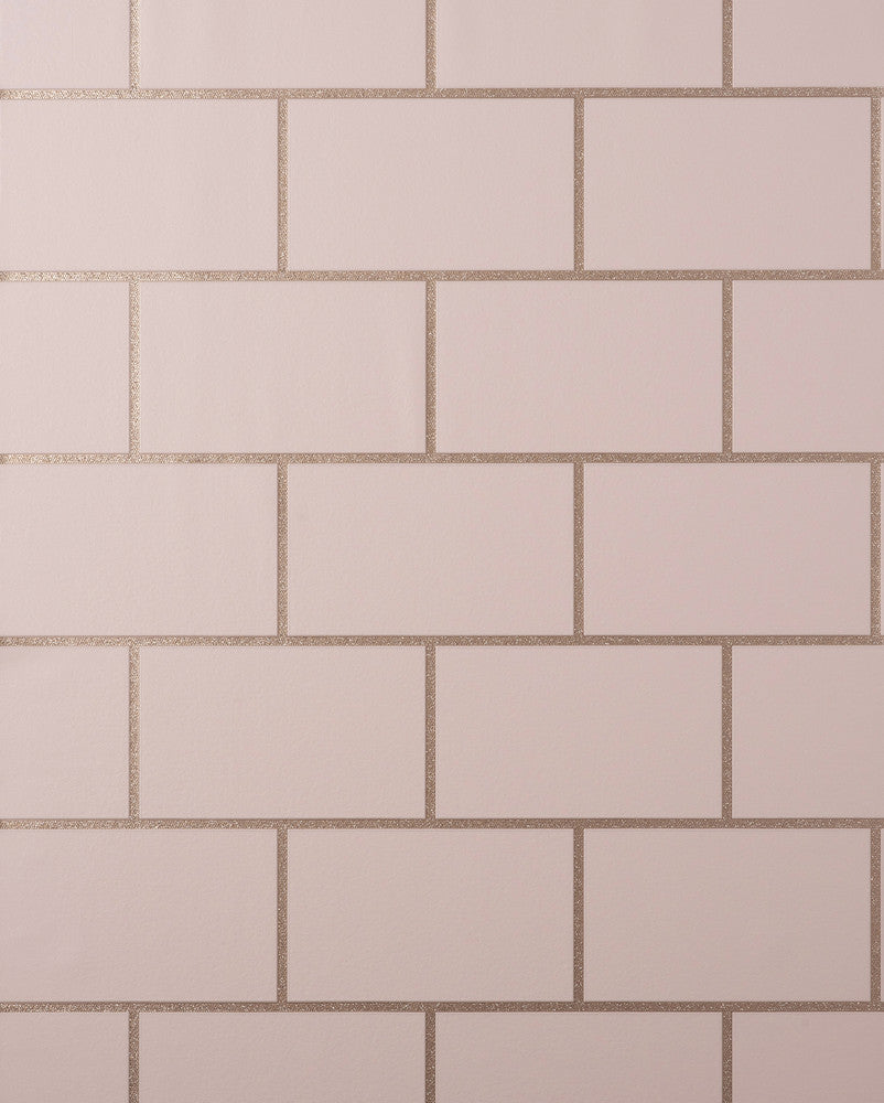 Metro Rose Gold Tile Wallpaper by Fine Decor Medley Covers about 56.4 square feet Great Britain Unpasted 25.2-in repeat, straight match 20.5-in by 33-ft long roll - Fabric Carolina -