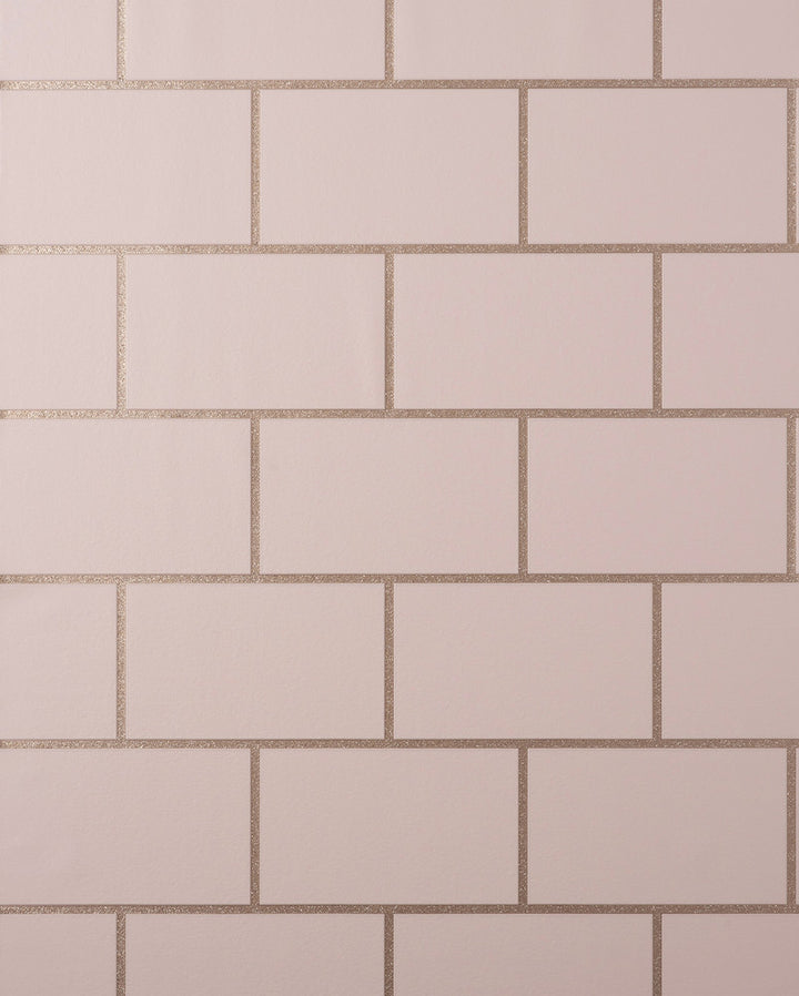 Metro Rose Gold Tile Wallpaper by Fine Decor Medley Covers about 56.4 square feet Great Britain Unpasted 25.2-in repeat, straight match 20.5-in by 33-ft long roll - Fabric Carolina -