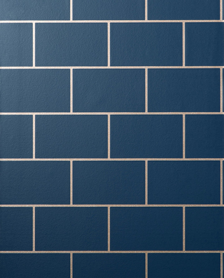 Metro Navy Tile Wallpaper by Fine Decor Medley Covers about 56.4 square feet Great Britain Unpasted 25.2-in repeat, straight match 20.5-in by 33-ft long roll - Fabric Carolina -
