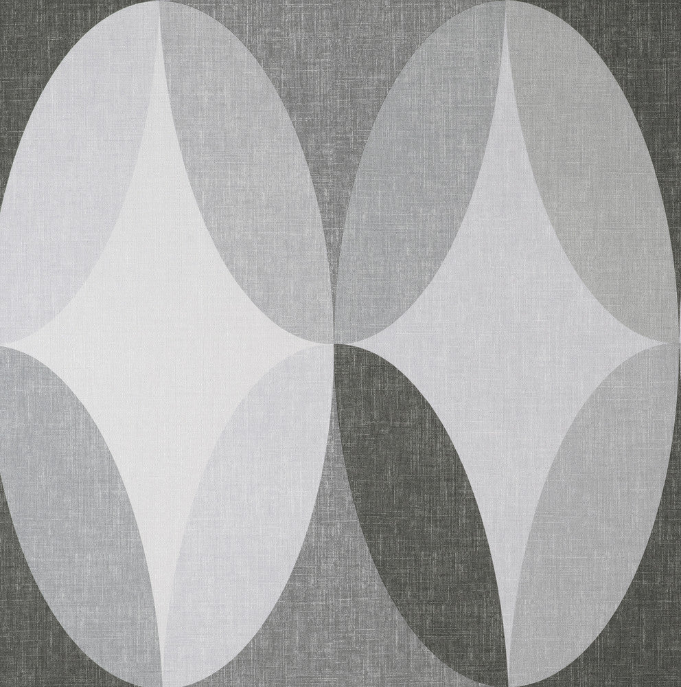 Kirby Charcoal Oval Geo Wallpaper by Fine Decor Medley Covers about 57.4 square feet Great Britain Unpasted 20.86-in repeat, straight match 20.86-in by 33-ft long roll - Fabric Carolina -