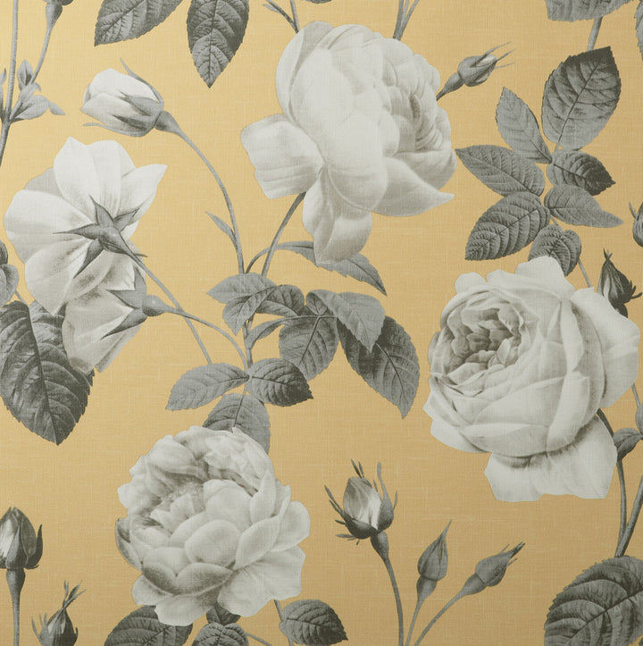 Eden Mustard Floral Wallpaper by Fine Decor Medley Covers about 57.4 square feet Great Britain Unpasted 20.86-in repeat, drop match 20.86-in by 33-ft long roll - Fabric Carolina -