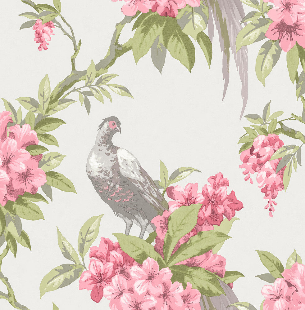 Golden Pheasant Rose Floral Wallpaper by Brewster Archive Collection Covers about 56.4 square feet 20.5-in by 33-ft long roll Unpasted 21 - Fabric Carolina -