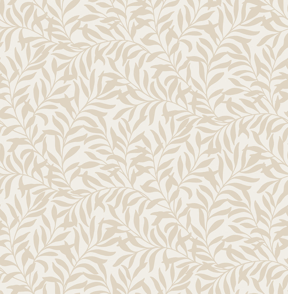 Salix Beige Leaf Wallpaper by Brewster Archive Collection Covers about 56.4 square feet 20.5-in by 33-ft long roll Unpasted 21 - Fabric Carolina -