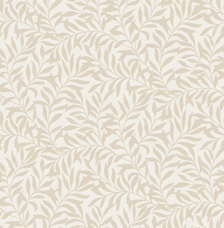 Salix Beige Leaf Wallpaper by Brewster Archive Collection Covers about 56.4 square feet 20.5-in by 33-ft long roll Unpasted 21 - Fabric Carolina -