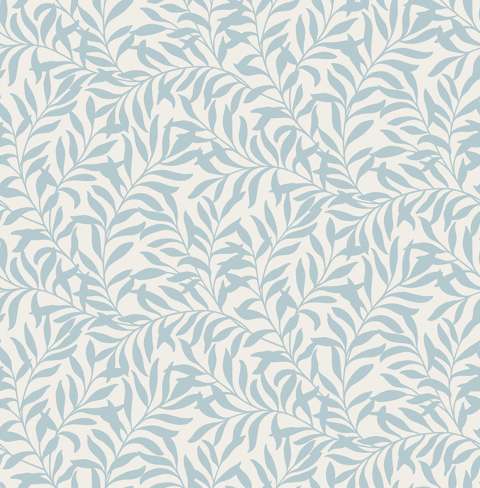 Salix Light Blue Leaf Wallpaper by Brewster Archive Collection Covers about 56.4 square feet 20.5-in by 33-ft long roll Unpasted 21 - Fabric Carolina -