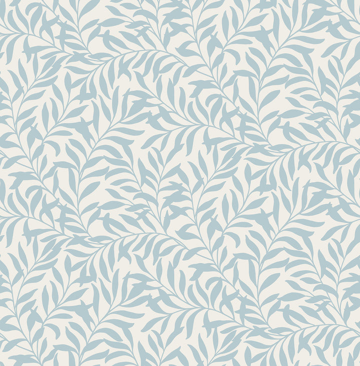Salix Light Blue Leaf Wallpaper by Brewster Archive Collection Covers about 56.4 square feet 20.5-in by 33-ft long roll Unpasted 21 - Fabric Carolina -