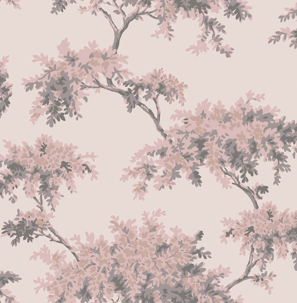 Ashdown Pink Tree Wallpaper by Brewster Archive Collection Covers about 56.4 square feet 20.5-in by 33-ft long roll Unpasted 21 - Fabric Carolina -