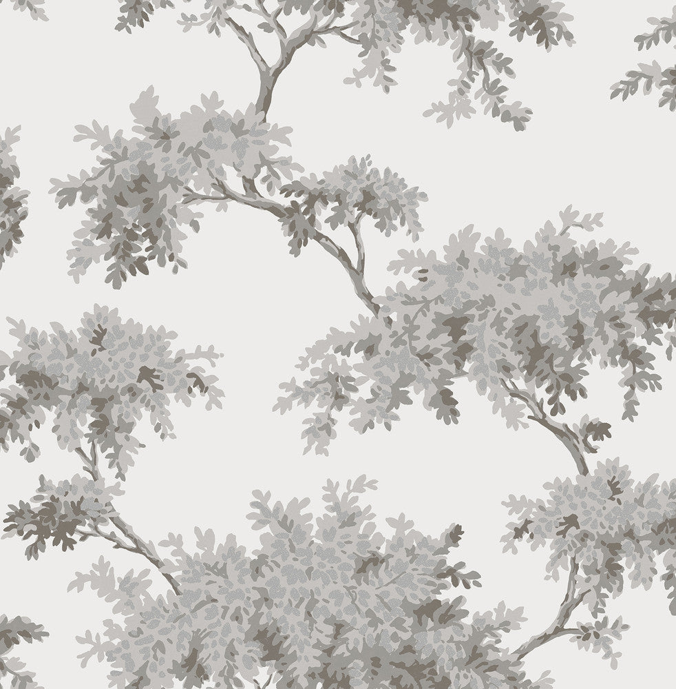 Ashdown Grey Tree Wallpaper by Brewster Archive Collection Covers about 56.4 square feet 20.5-in by 33-ft long roll Unpasted 21 - Fabric Carolina -