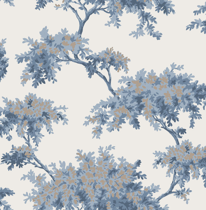 Ashdown Dark Blue Tree Wallpaper by Brewster Archive Collection Covers about 56.4 square feet 20.5-in by 33-ft long roll Unpasted 21 - Fabric Carolina -
