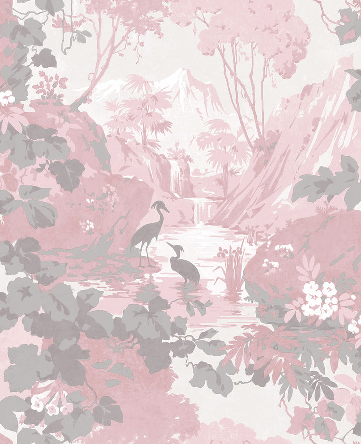 Eden Pink Crane Lagoon Wallpaper by Brewster Archive Collection Covers about 56.4 square feet 20.5-in by 33-ft long roll Unpasted 25.2 - Fabric Carolina -