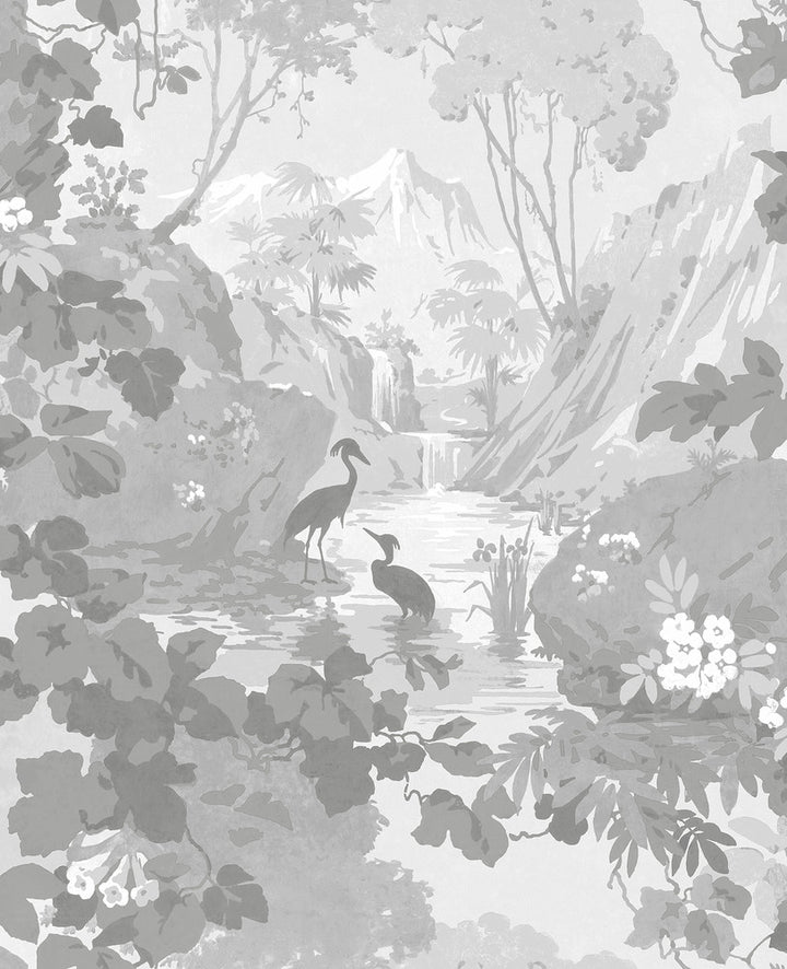 Eden Grey Crane Lagoon Wallpaper by Brewster Archive Collection Covers about 56.4 square feet 20.5-in by 33-ft long roll Unpasted 25.2 - Fabric Carolina -