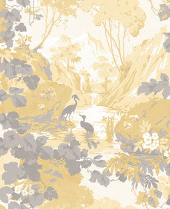 Eden Mustard Crane Lagoon Wallpaper by Brewster
