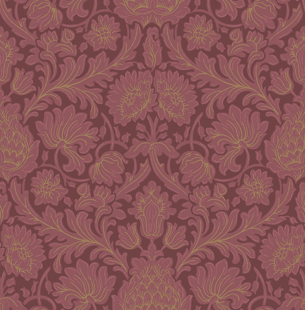 Bamburg Red Floral Wallpaper by Brewster Archive Collection Covers about 56.4 square feet 20.5-in by 33-ft long roll Unpasted 21 - Fabric Carolina -