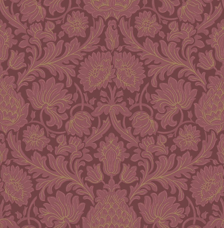 Bamburg Red Floral Wallpaper by Brewster Archive Collection Covers about 56.4 square feet 20.5-in by 33-ft long roll Unpasted 21 - Fabric Carolina -