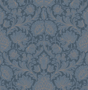 Bamburg Dark Blue Floral Wallpaper by Brewster