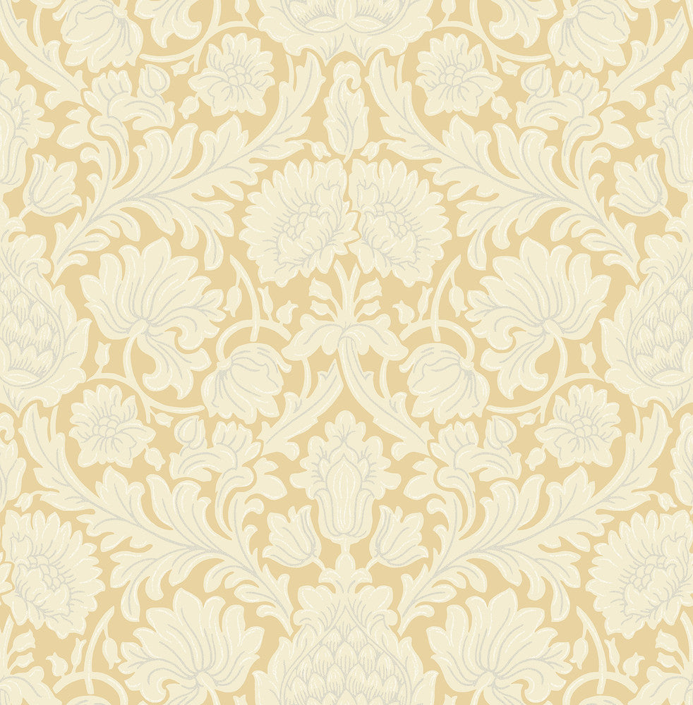 Bamburg Mustard Floral Wallpaper by Brewster Archive Collection Covers about 56.4 square feet 20.5-in by 33-ft long roll Unpasted 21 - Fabric Carolina -