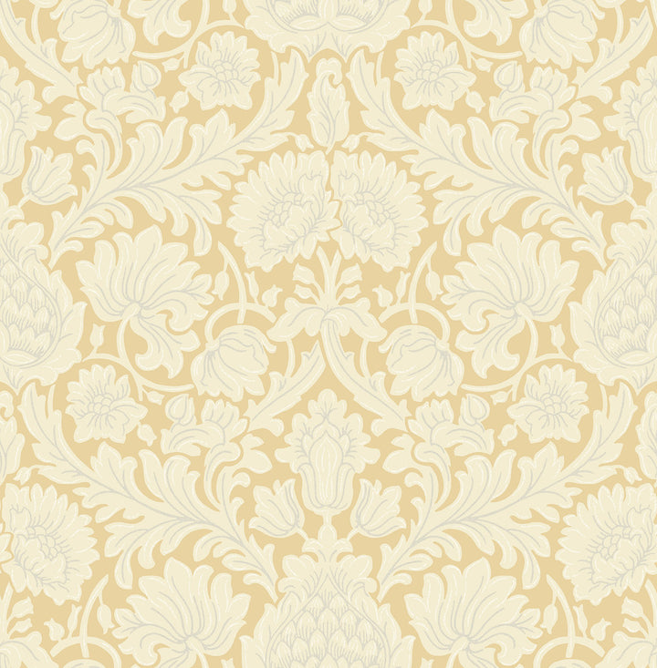 Bamburg Mustard Floral Wallpaper by Brewster Archive Collection Covers about 56.4 square feet 20.5-in by 33-ft long roll Unpasted 21 - Fabric Carolina -