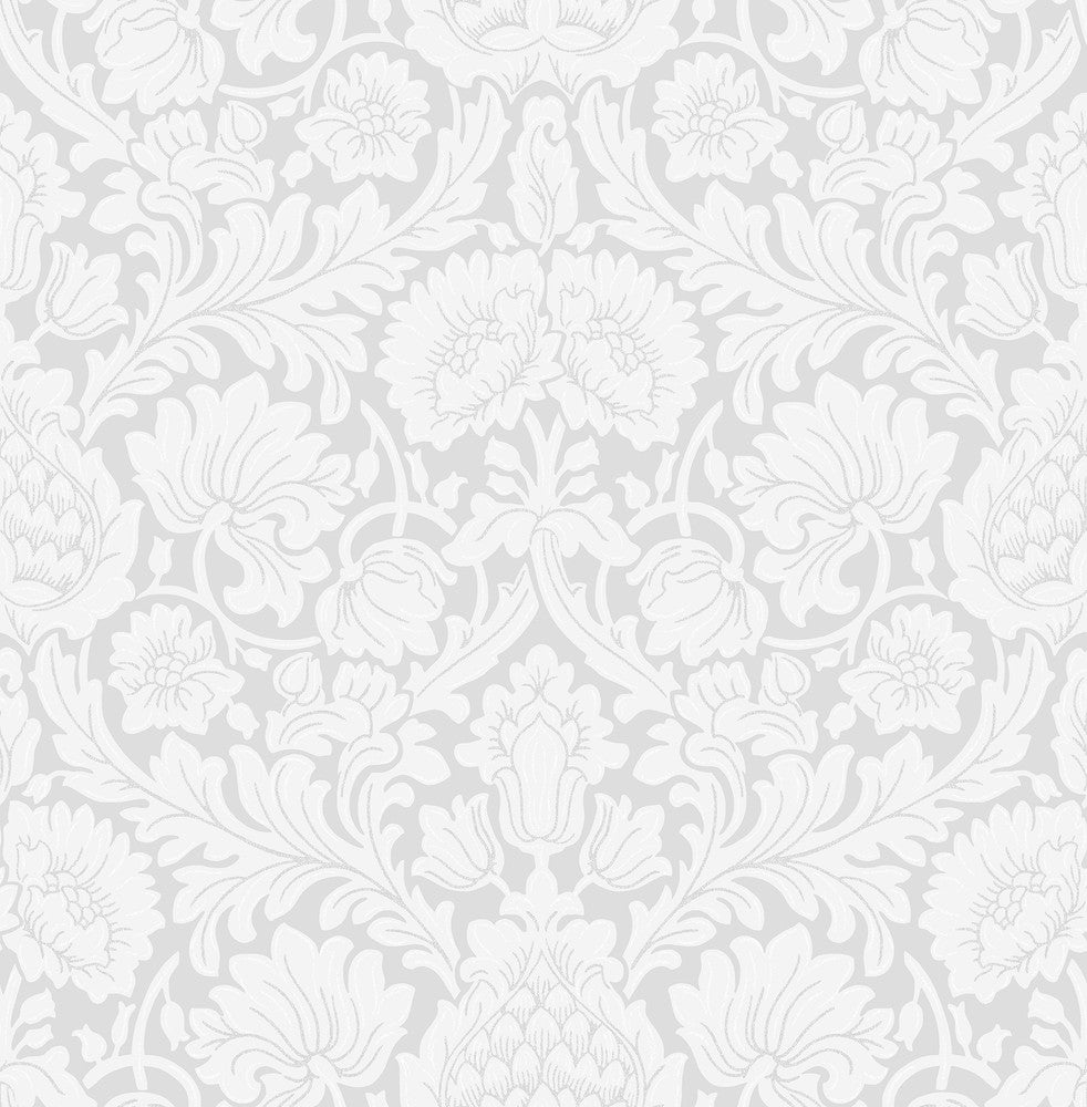 Bamburg Grey Floral Wallpaper by Brewster Archive Collection Covers about 56.4 square feet 20.5-in by 33-ft long roll Unpasted 21 - Fabric Carolina -