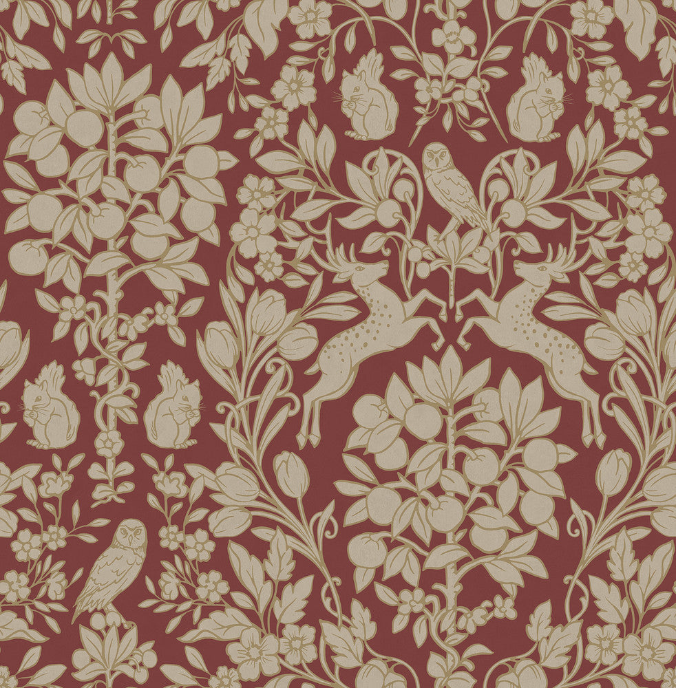 Richmond Maroon Floral Wallpaper by Brewster Archive Collection Covers about 56.4 square feet 20.5-in by 33-ft long roll Unpasted 21 - Fabric Carolina -