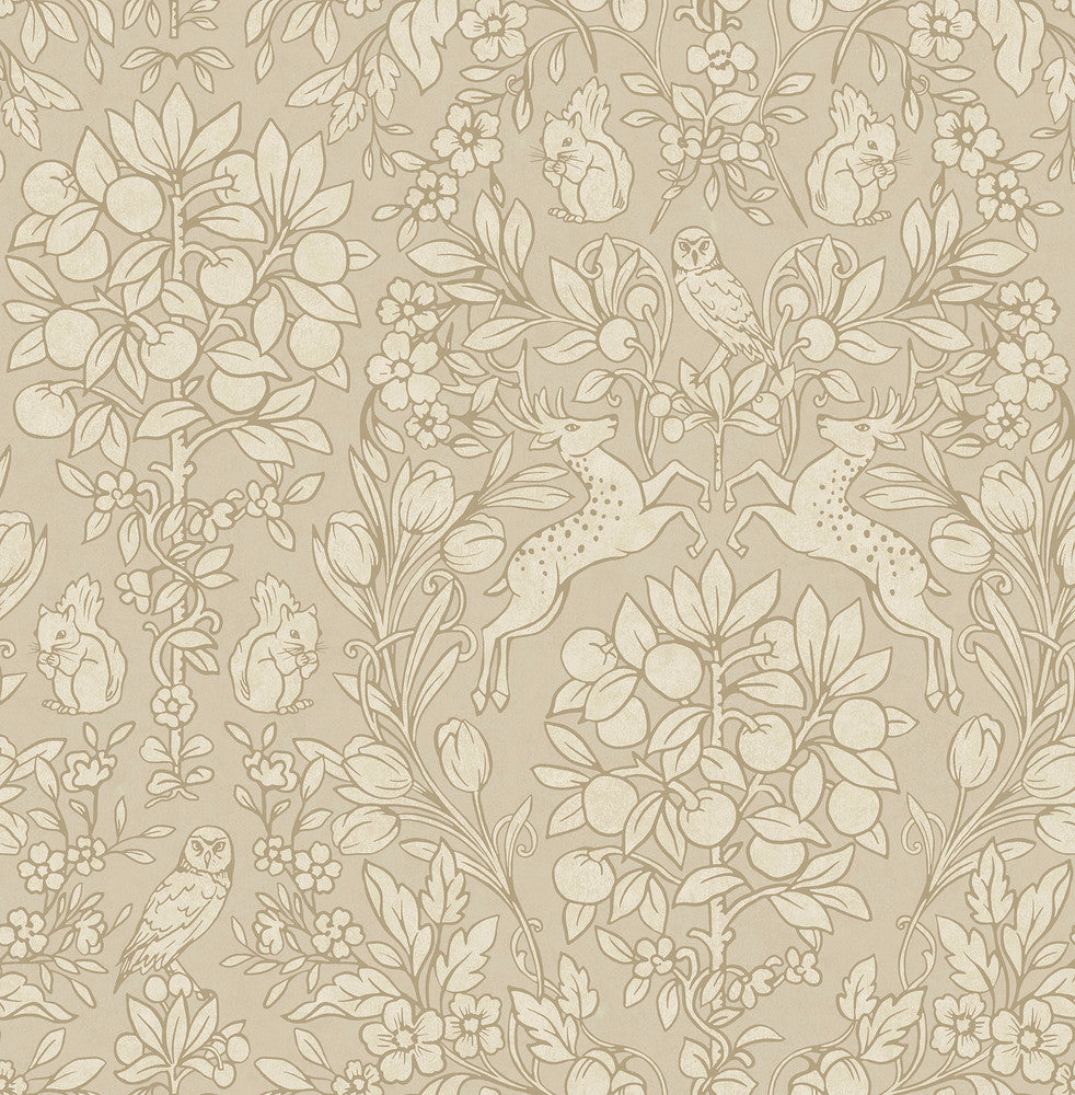 Richmond Taupe Floral Wallpaper by Brewster Archive Collection Covers about 56.4 square feet 20.5-in by 33-ft long roll Unpasted 21 - Fabric Carolina -