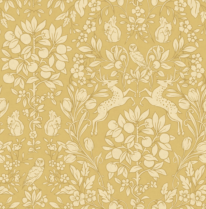 Richmond Mustard Floral Wallpaper by Brewster Archive Collection Covers about 56.4 square feet 20.5-in by 33-ft long roll Unpasted 21 - Fabric Carolina -