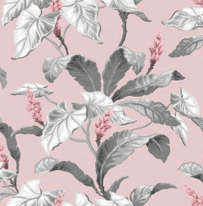 Meridian Parade Pink Tropical Leaves Wallpaper by Brewster