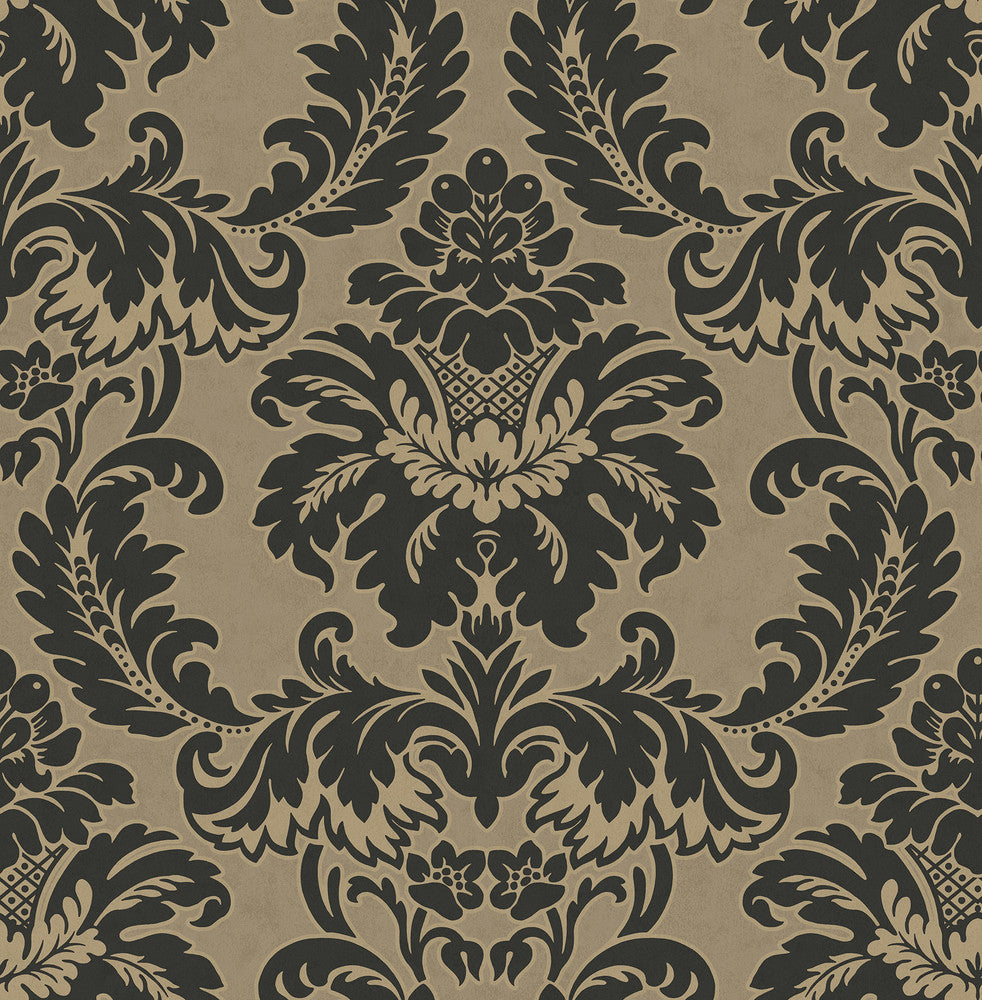Windsor Black Damask Wallpaper by Brewster Archive Collection Covers about 56.4 square feet 20.5-in by 33-ft long roll Unpasted 21 - Fabric Carolina -