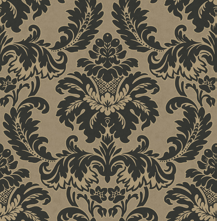 Windsor Black Damask Wallpaper by Brewster Archive Collection Covers about 56.4 square feet 20.5-in by 33-ft long roll Unpasted 21 - Fabric Carolina -
