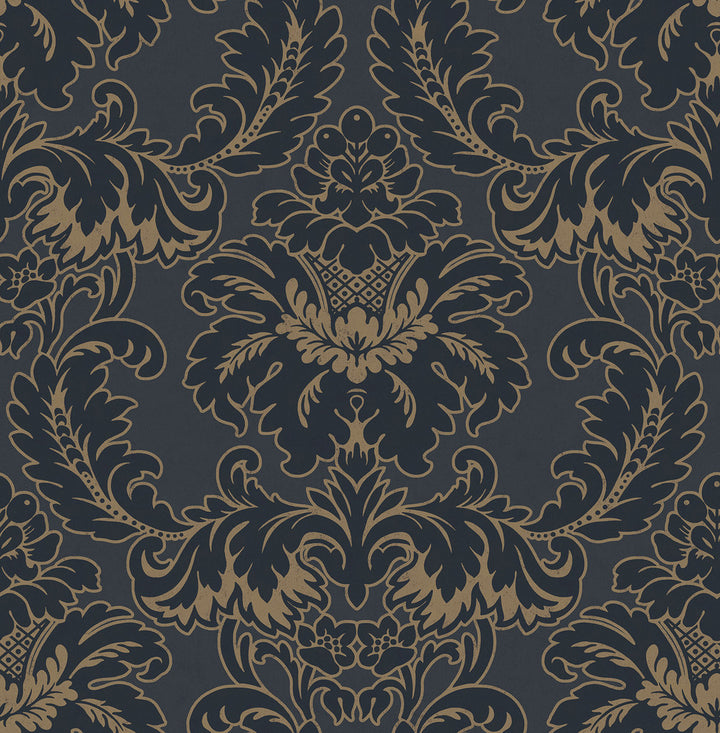 Windsor Blue Damask Wallpaper by Brewster Archive Collection Covers about 56.4 square feet 20.5-in by 33-ft long roll Unpasted 21 - Fabric Carolina -