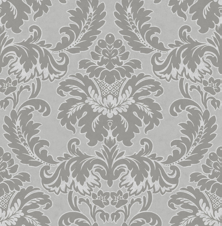 Windsor Grey Damask Wallpaper by Brewster Archive Collection Covers about 56.4 square feet 20.5-in by 33-ft long roll Unpasted 21 - Fabric Carolina -